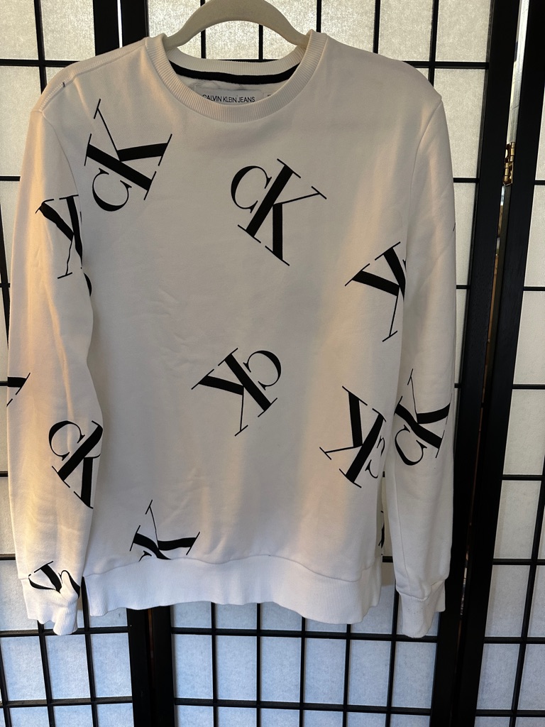 Calvin Klein Jeans White Crewneck With Black Ck Logos